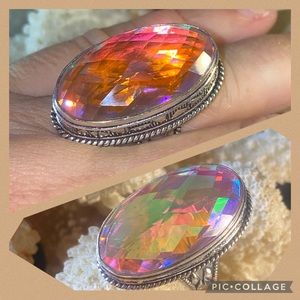 Stunning Bi-color Tourmaline faceted cabochon statement ring